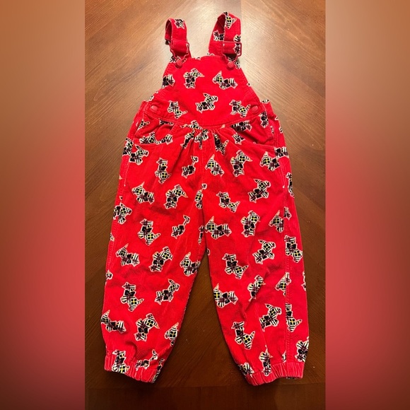 Vintage Happy Kids Overalls Red Corduroy Scotty Dogs 4T - Picture 1 of 6